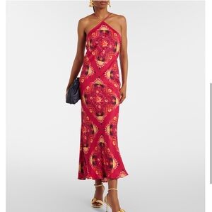 FARM Rio Red Floral Halter Midi Dress